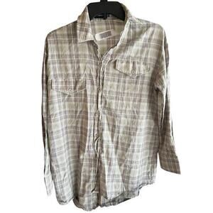 PLT Pretty Little Thing Light Green plaid thin fabric flannel Beachy size S